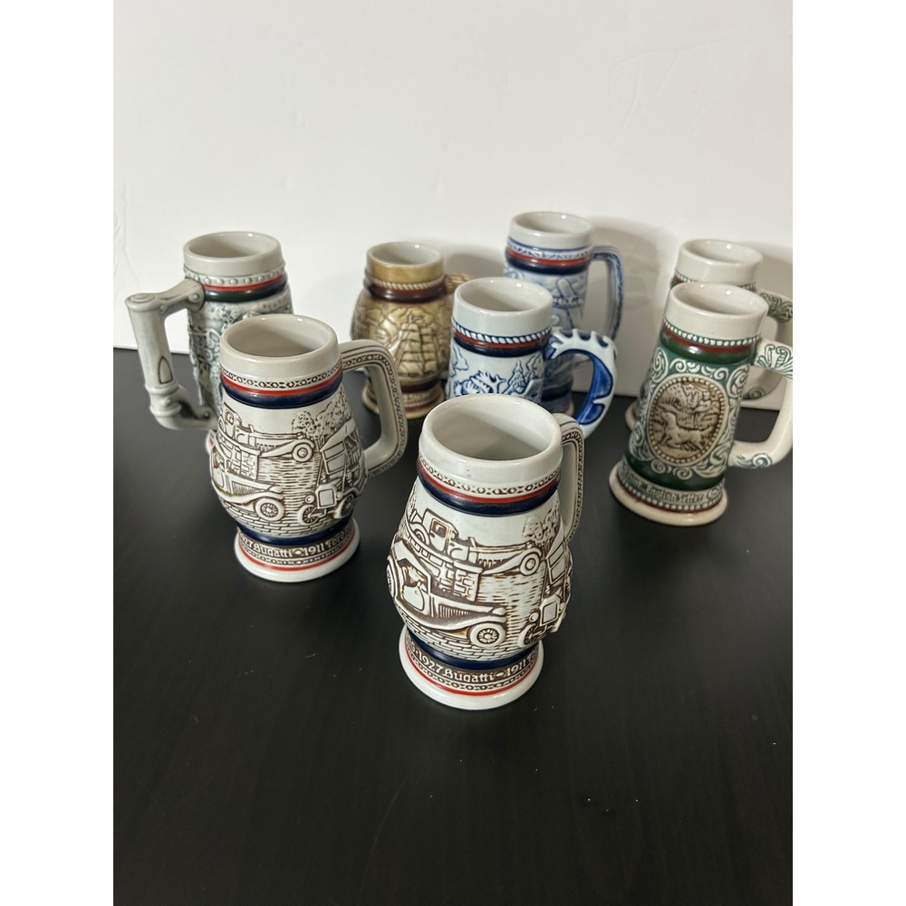 Bulk Lot Vintage Ceramic Mini Beer Stein Mugs Handcrafted Brazil Design Avon
